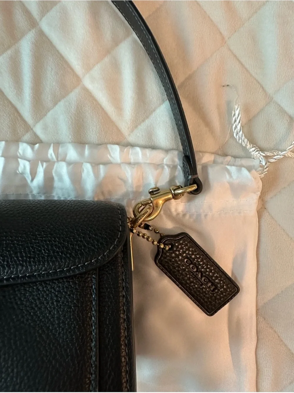 Black Leather Shoulder Bag with Gold Hardware